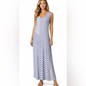 Tommy Bahama Maxi Dress Sleeveless Blue White Stripes Stretch Womens Size Large